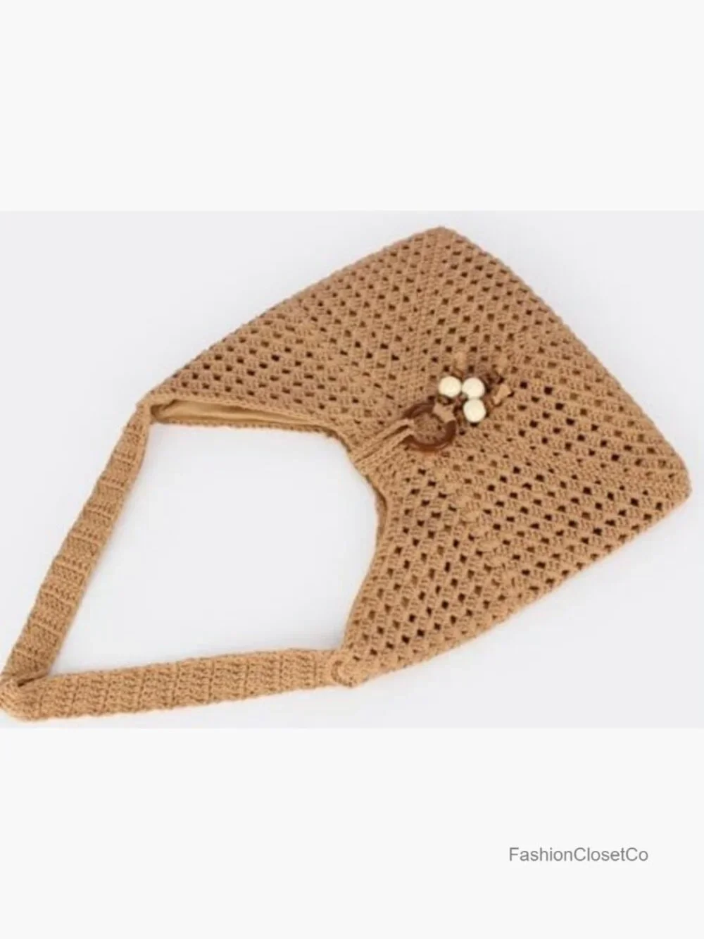 Handwoven Slouchy Hobo Bag with Beaded Accents Cotton Straw Tote